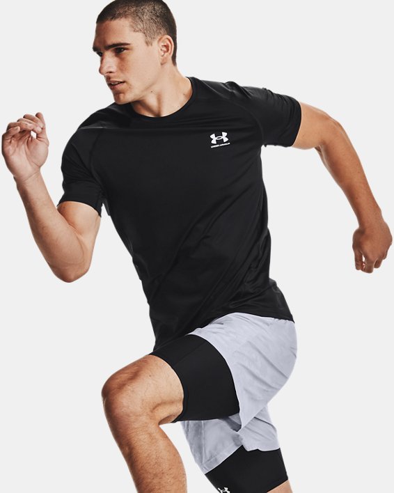 Men's HeatGear® Fitted Short Sleeve in Black image number 0